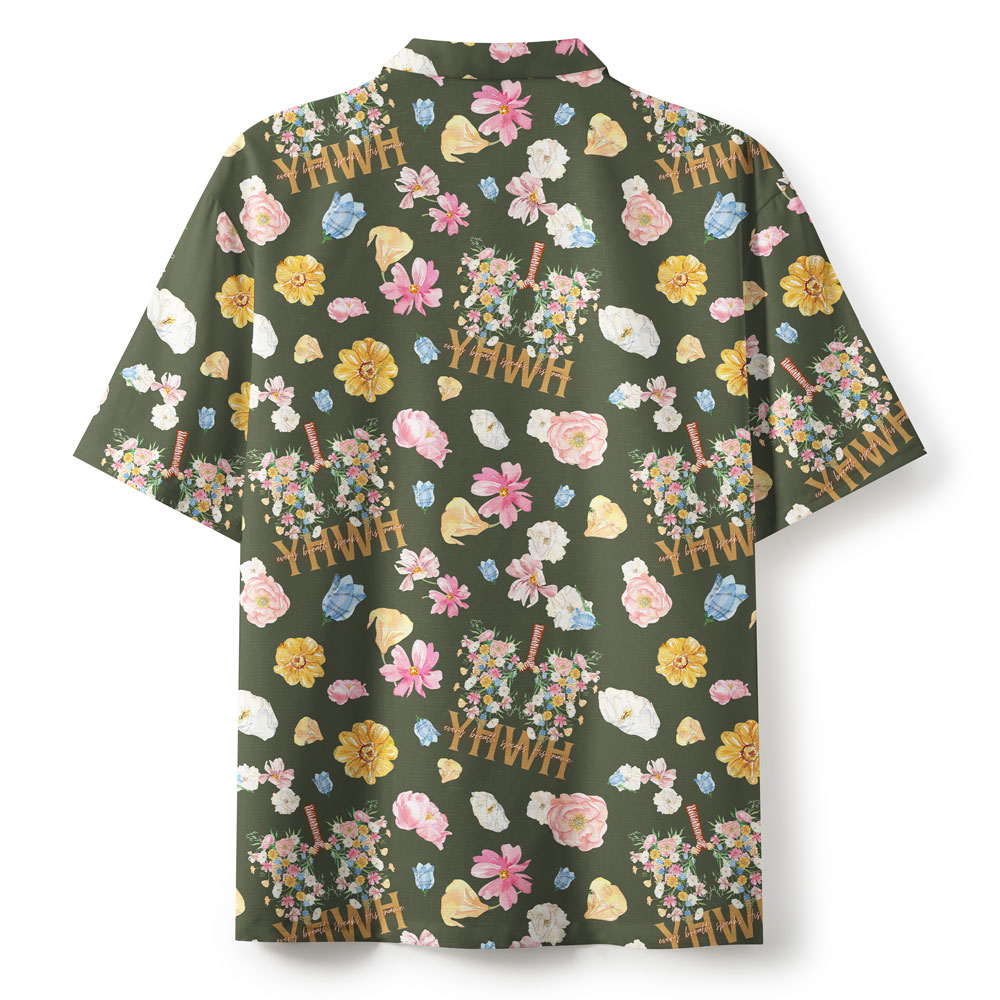 YHWH Flower Army Green Christian Hawaiian Shirt