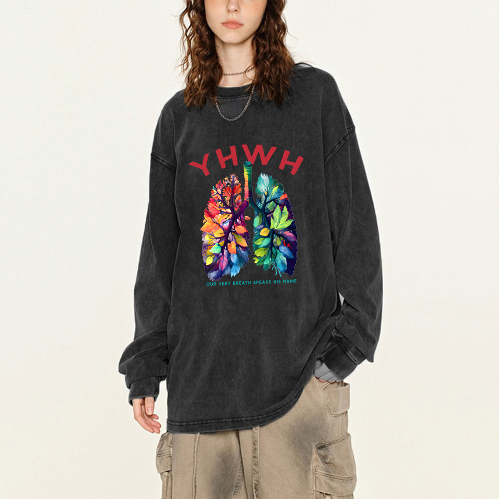 YHWH Leaf Washed Long Sleeve T-Shirt