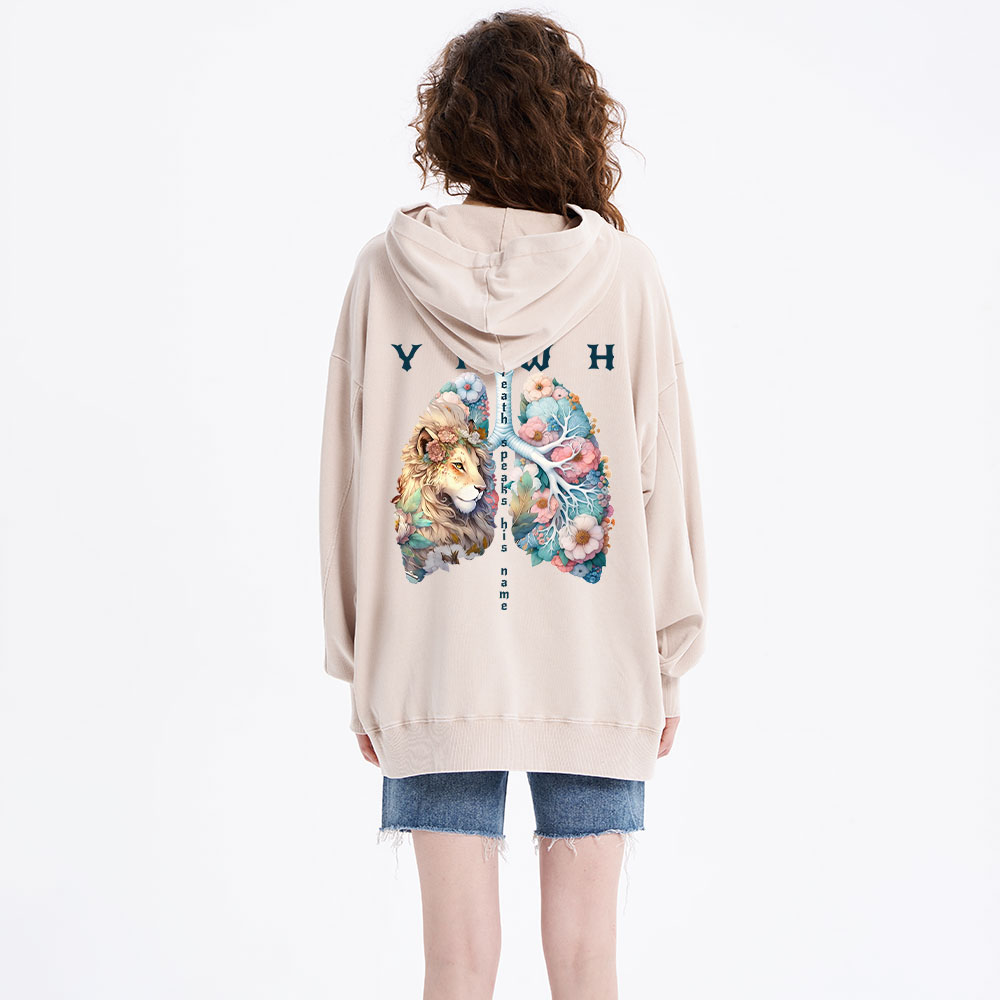 YHWH Lion Christian Washed Hoodie 