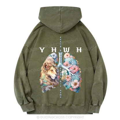 YHWH Lion Christian Washed Hoodie 