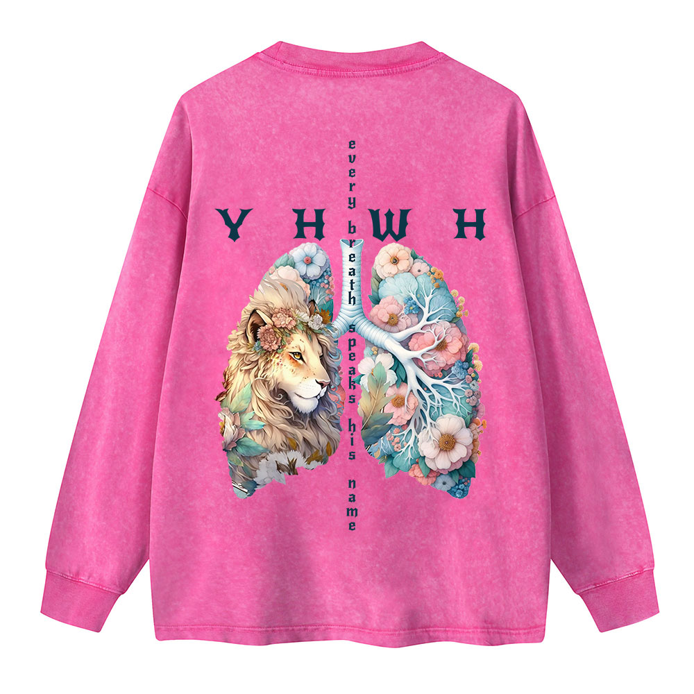 YHWH Lion Christian Washed Long Sleeve T-Shirt