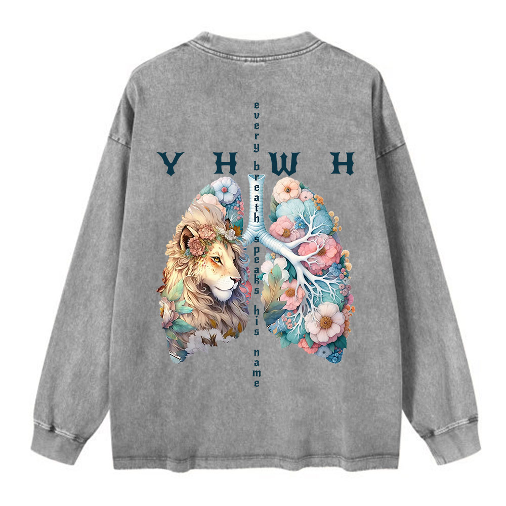 YHWH Lion Christian Washed Long Sleeve T-Shirt