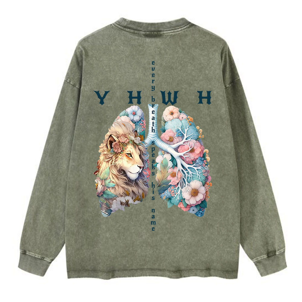 YHWH Lion Christian Washed Long Sleeve T-Shirt
