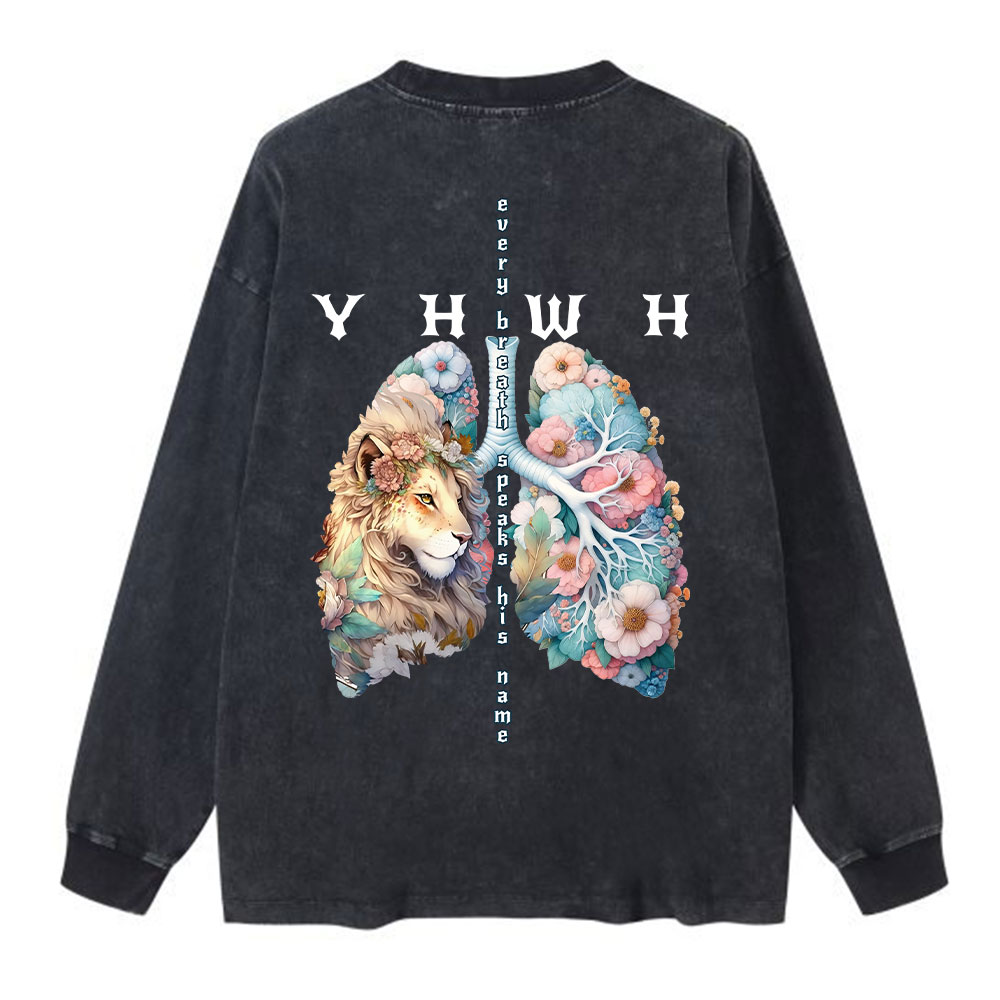 YHWH Lion Christian Washed Long Sleeve T-Shirt
