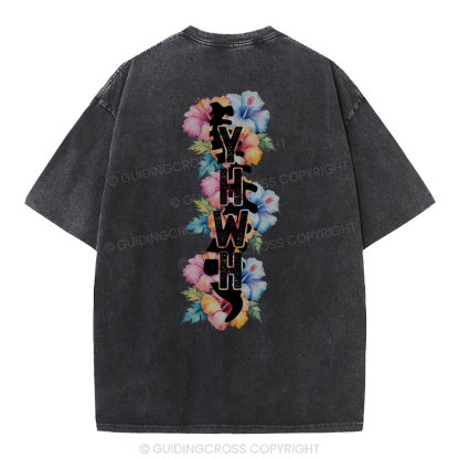 YHWH Spine Floral Christian Washed T-Shirt