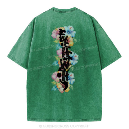 YHWH Spine Floral Christian Washed T-Shirt