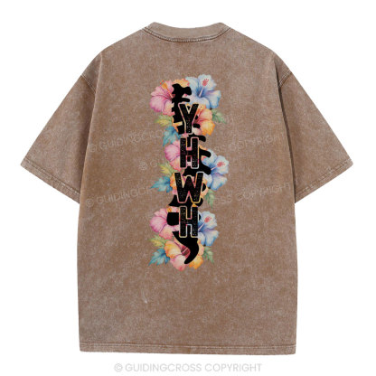 YHWH Spine Floral Christian Washed T-Shirt