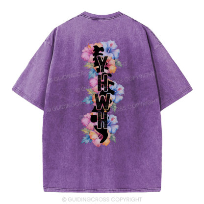 YHWH Spine Floral Christian Washed T-Shirt