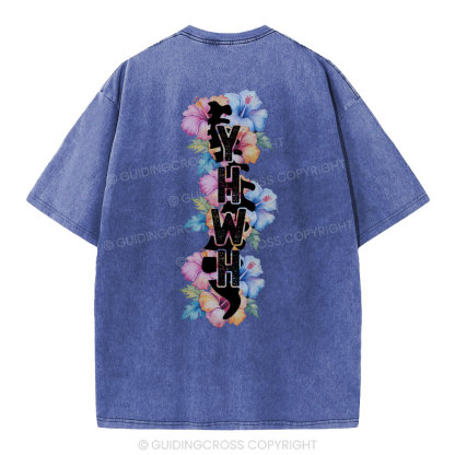 YHWH Spine Floral Christian Washed T-Shirt