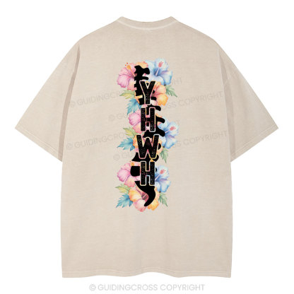 YHWH Spine Floral Christian Washed T-Shirt
