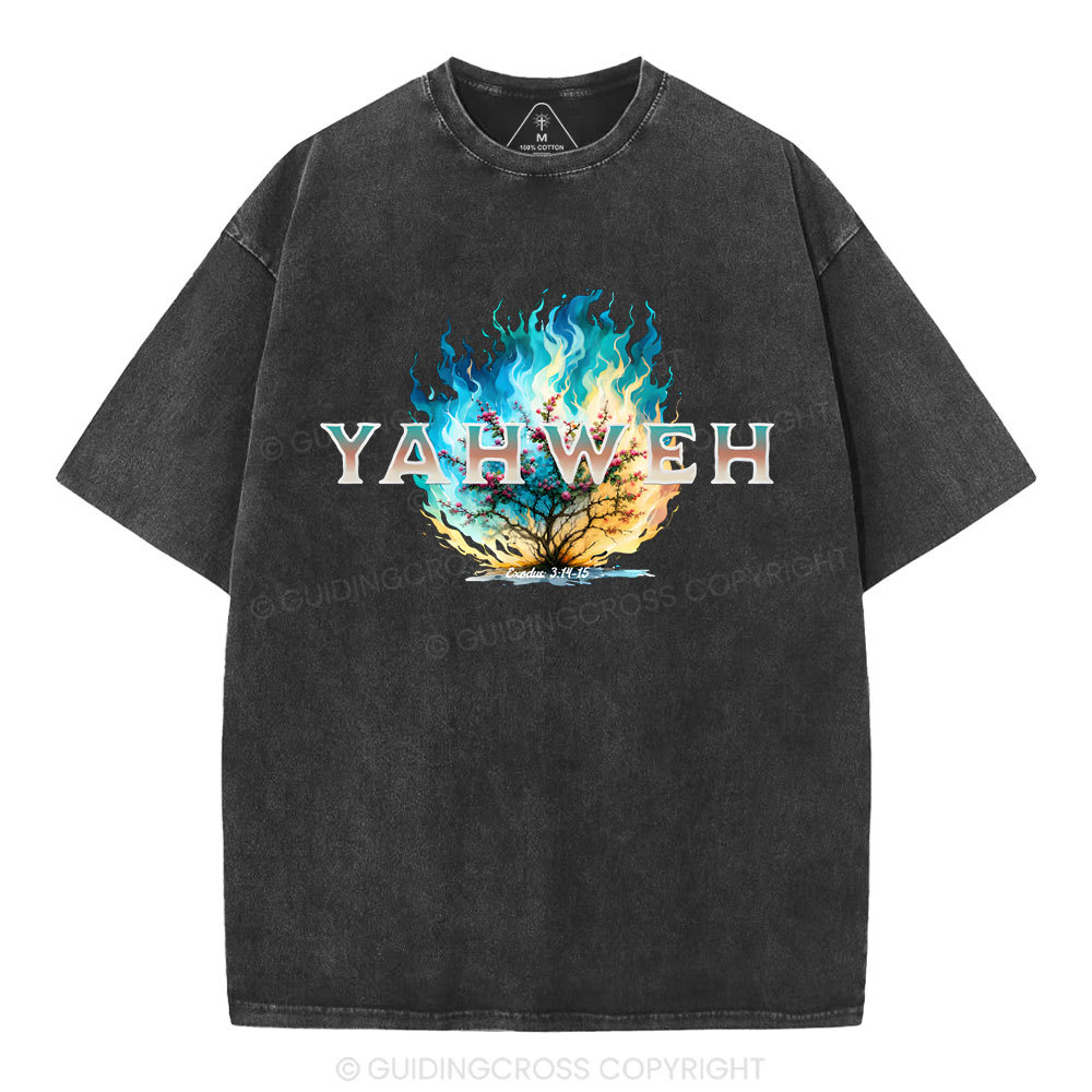 Yahweh Burning Bush Christian Washed T-Shirt