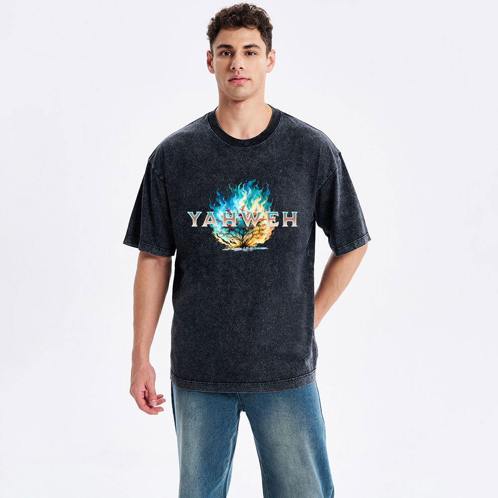 Yahweh Burning Bush Christian Washed T-Shirt