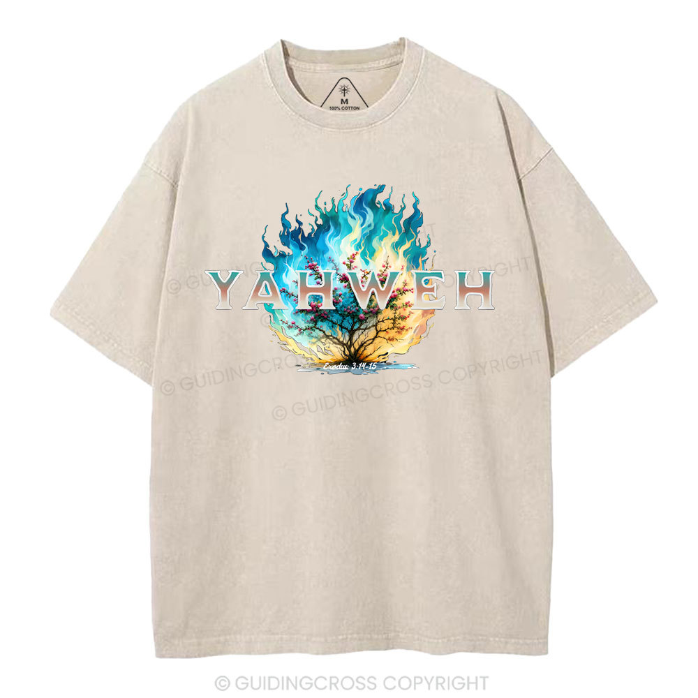 Yahweh Burning Bush Christian Washed T-Shirt