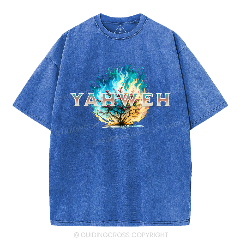 Yahweh Burning Bush Christian Washed T-Shirt