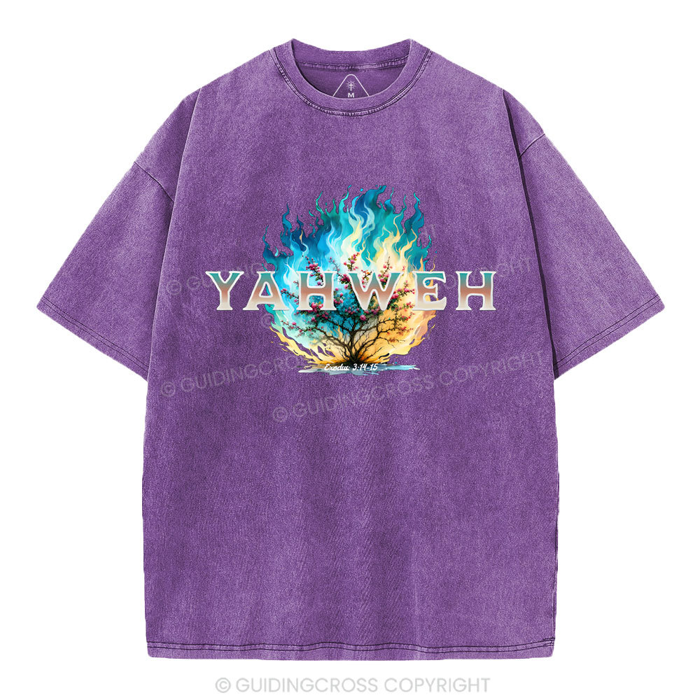 Yahweh Burning Bush Christian Washed T-Shirt