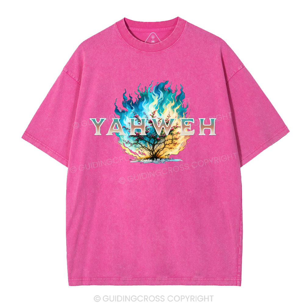 Yahweh Burning Bush Christian Washed T-Shirt