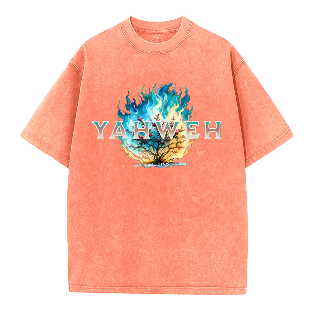 Yahweh Burning Bush Christian Washed T-Shirt