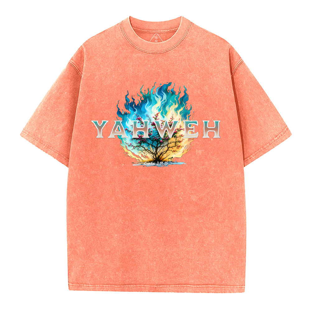 Yahweh Burning Bush Christian Washed T-Shirt