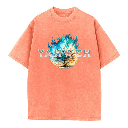 Yahweh Burning Bush Christian Washed T-Shirt