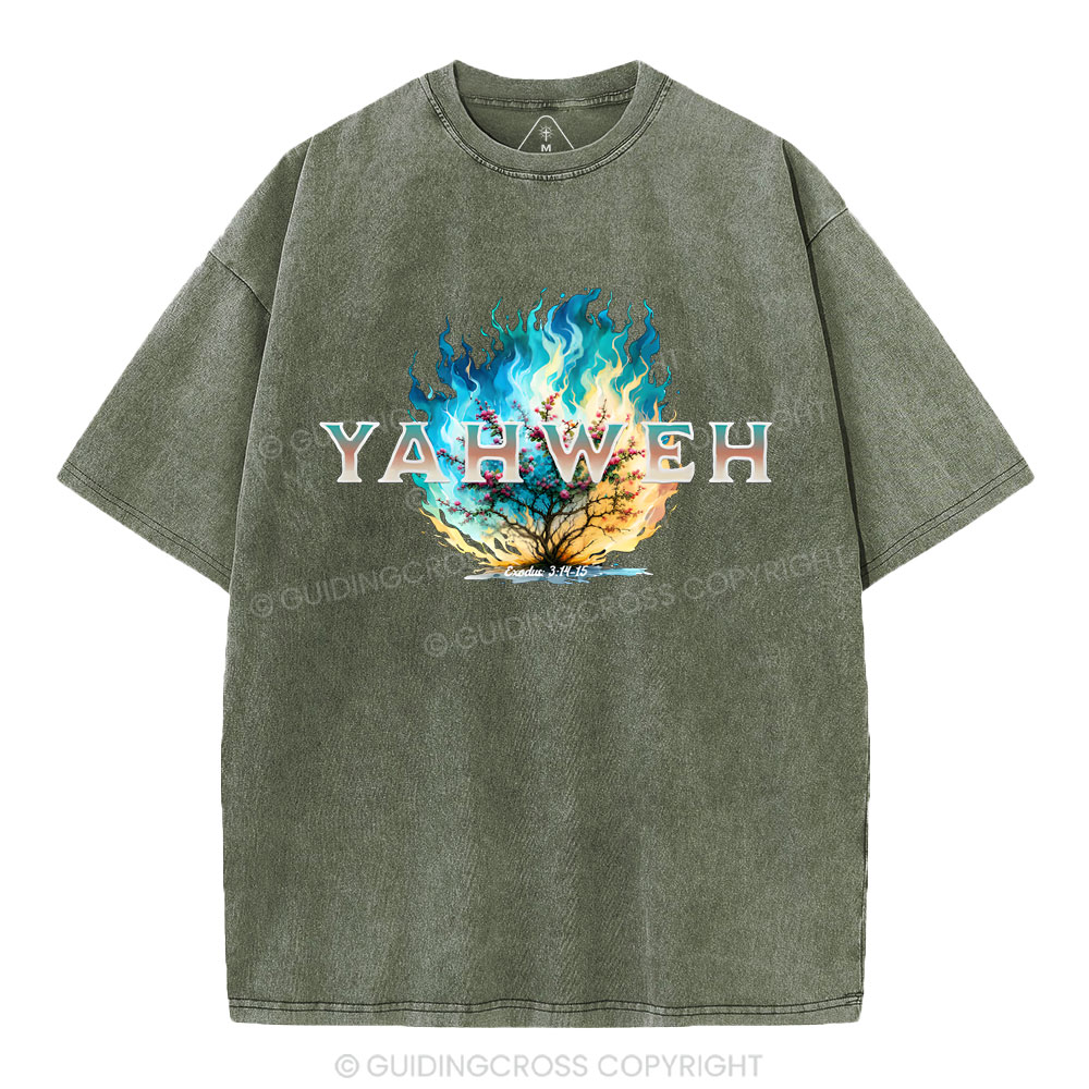 Yahweh Burning Bush Christian Washed T-Shirt