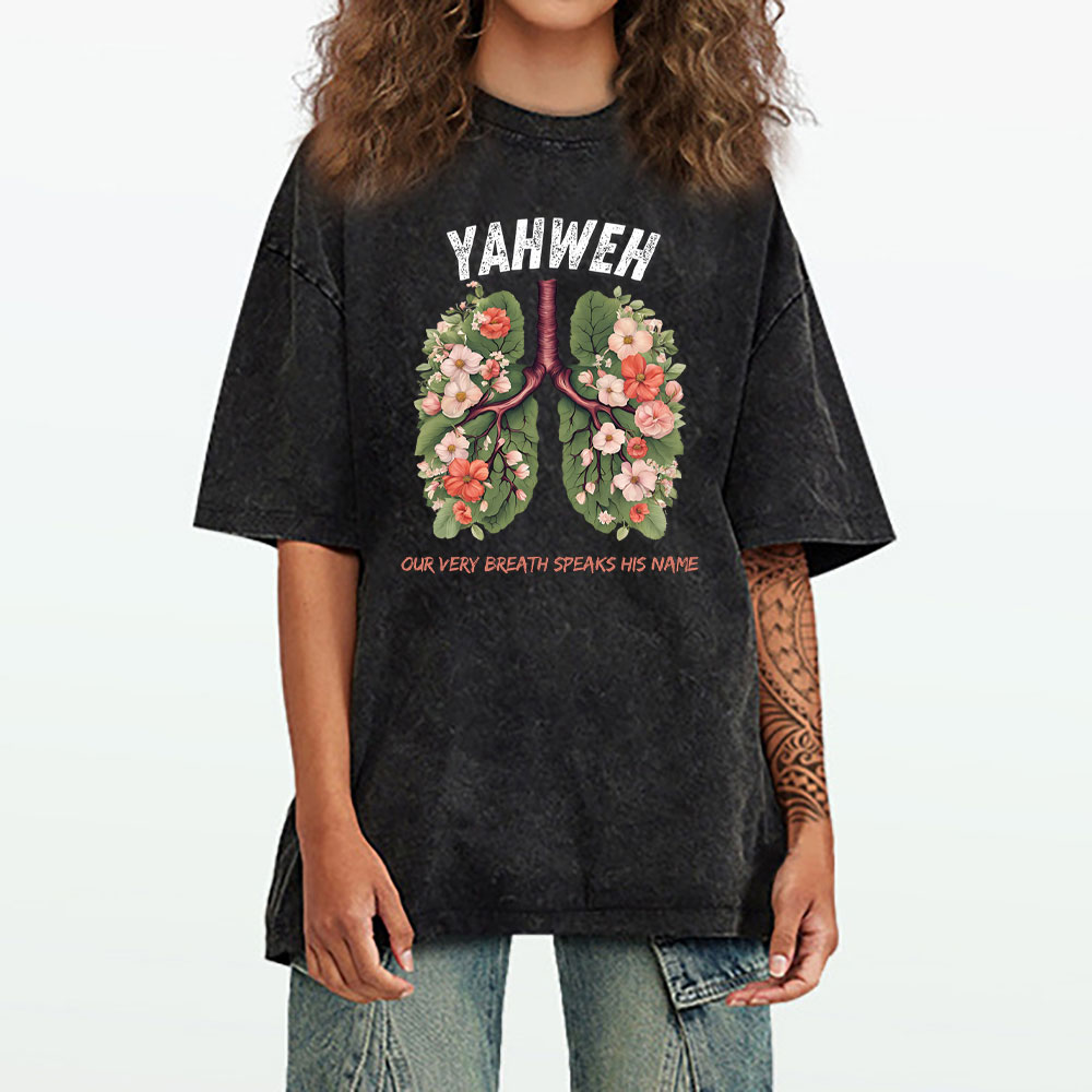Yahweh Leaf Flower Lung Christian Washed T-Shirt