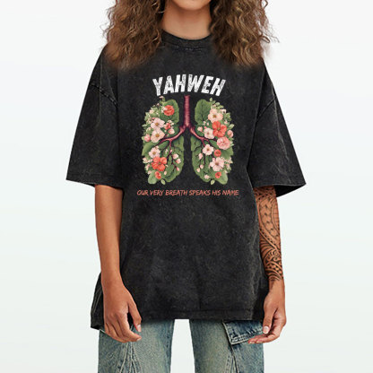 Yahweh Leaf Flower Lung Christian Washed T-Shirt
