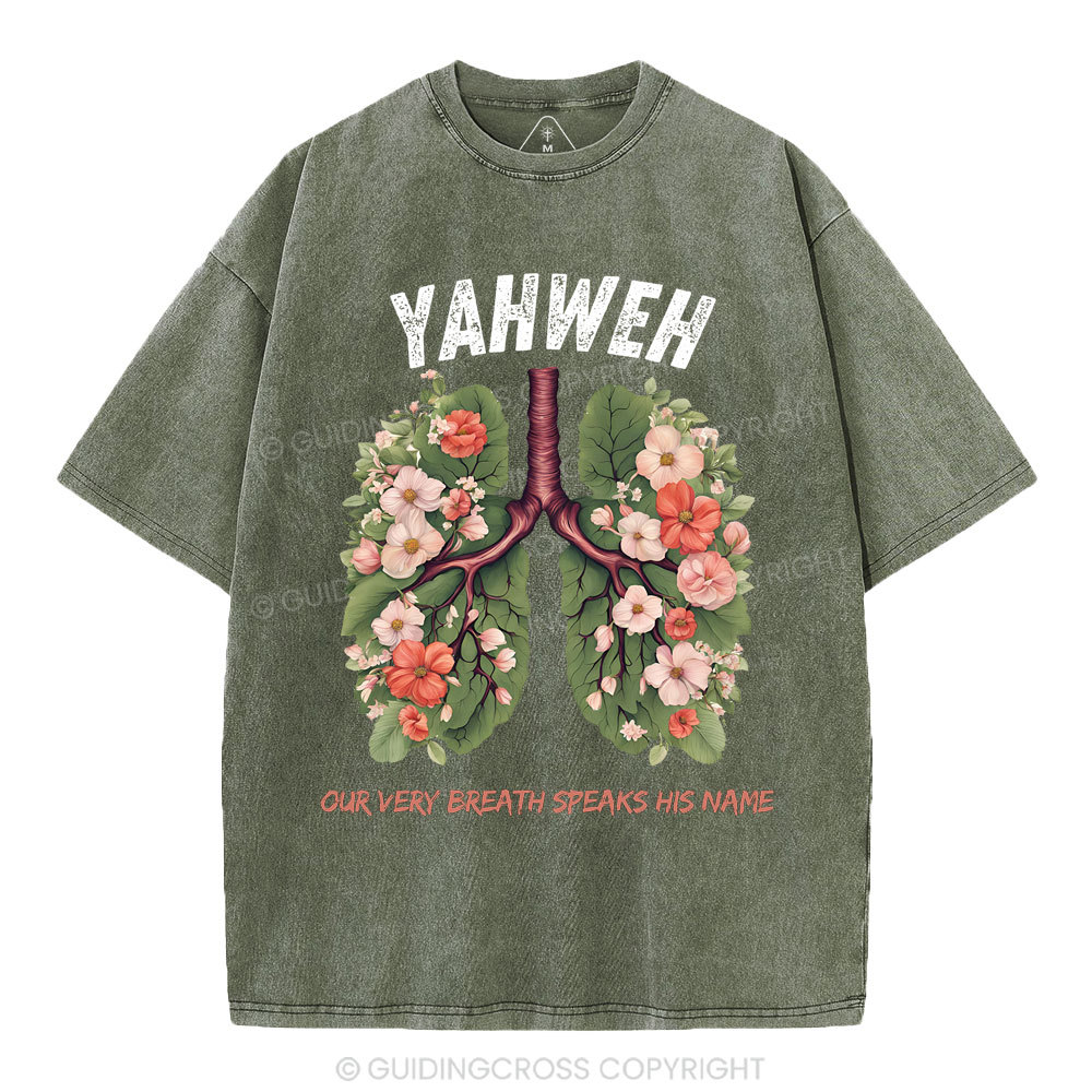 Yahweh Leaf Flower Lung Christian Washed T-Shirt