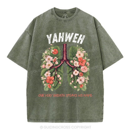 Yahweh Leaf Flower Lung Christian Washed T-Shirt