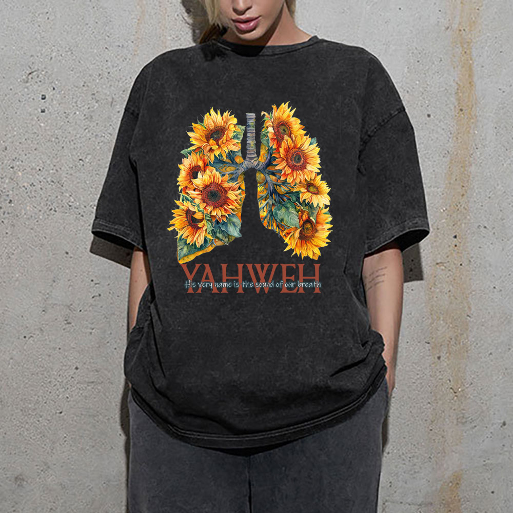 Yahweh Sunflower Christian Washed T-Shirt