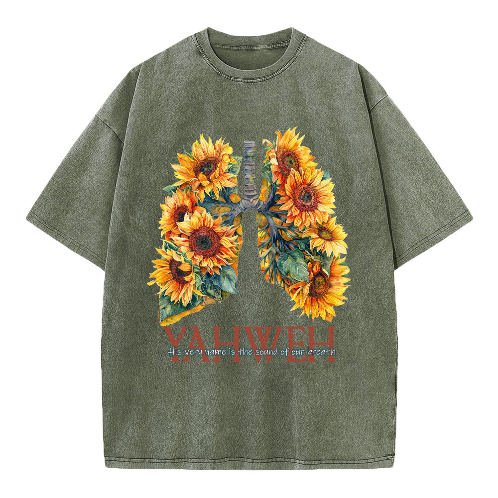 Yahweh Sunflower Christian Washed T-Shirt