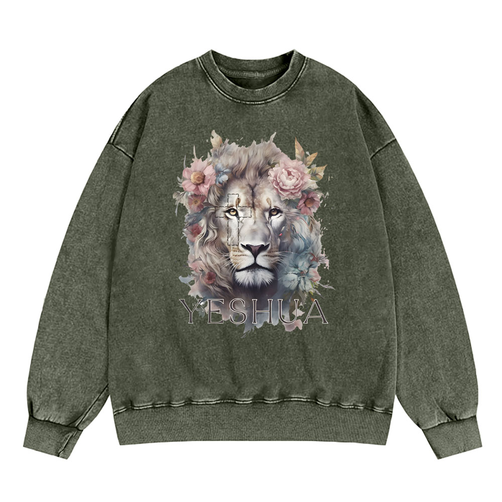 Yeshua And Lion Christian Washed Sweatshirt