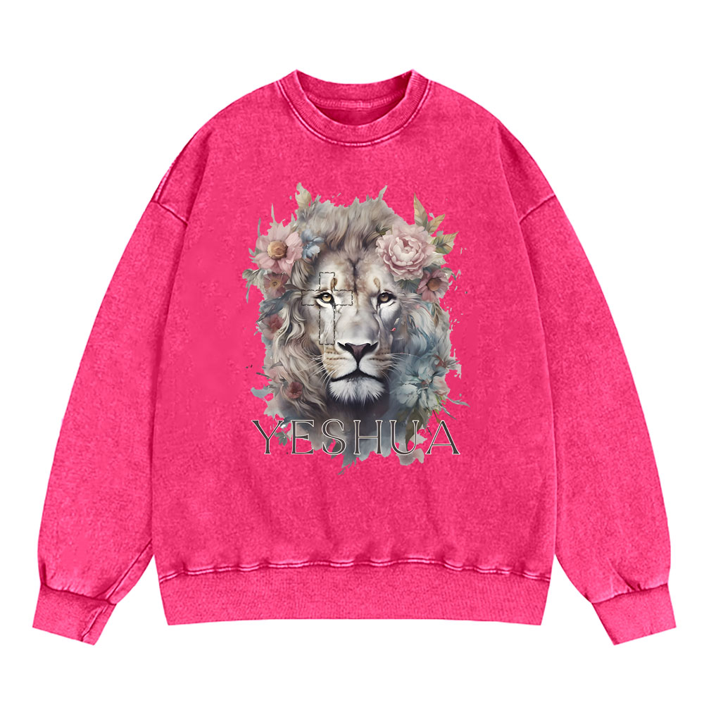 Yeshua And Lion Christian Washed Sweatshirt