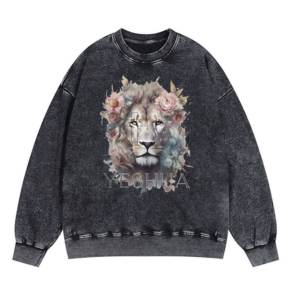 Yeshua And Lion Christian Washed Sweatshirt