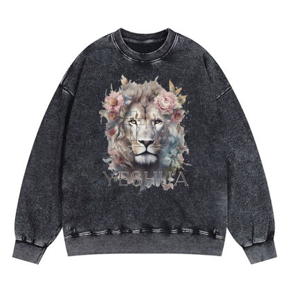 Yeshua And Lion Christian Washed Sweatshirt