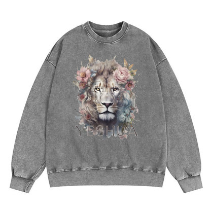 Yeshua And Lion Christian Washed Sweatshirt