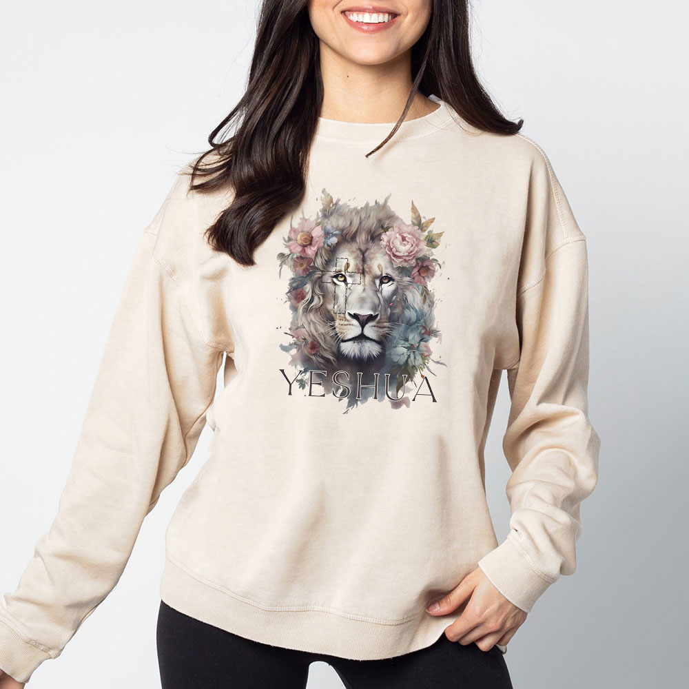 Yeshua And Lion Christian Washed Sweatshirt