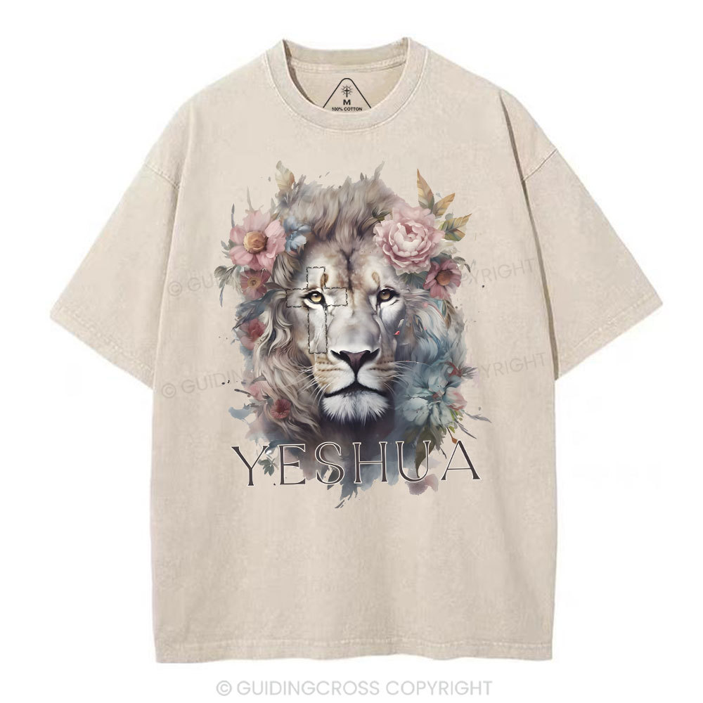 Yeshua And Lion Christian Washed T-Shirt