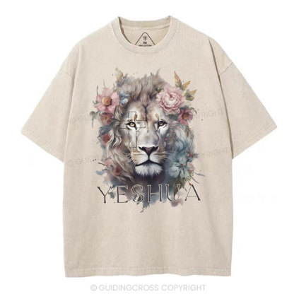 Yeshua And Lion Christian Washed T-Shirt