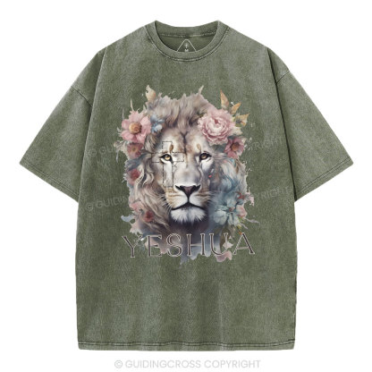 Yeshua And Lion Christian Washed T-Shirt