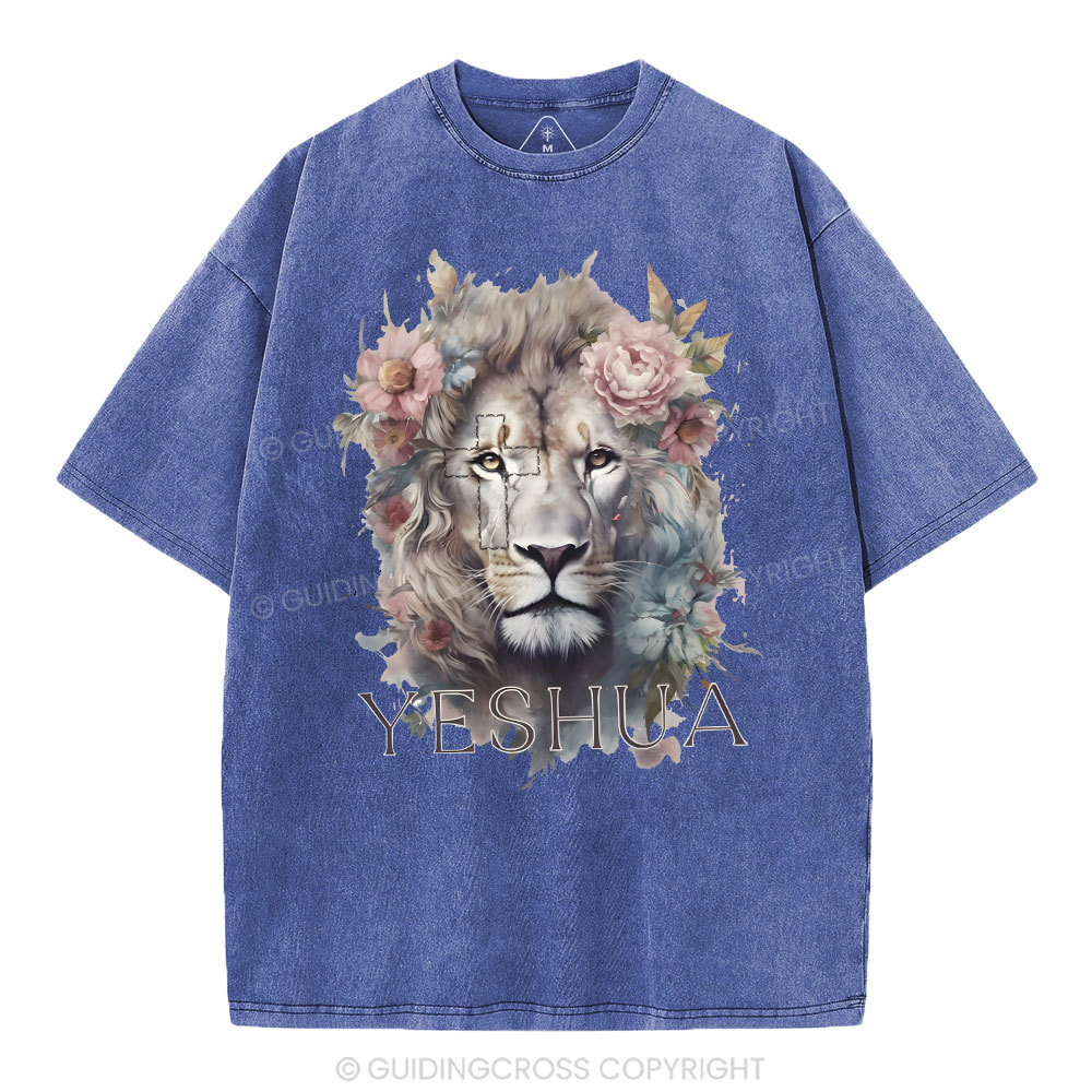 Yeshua And Lion Christian Washed T-Shirt