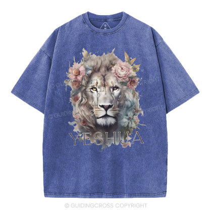 Yeshua And Lion Christian Washed T-Shirt