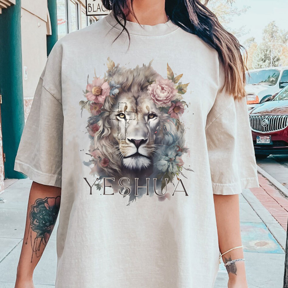 Yeshua And Lion Christian Washed T-Shirt