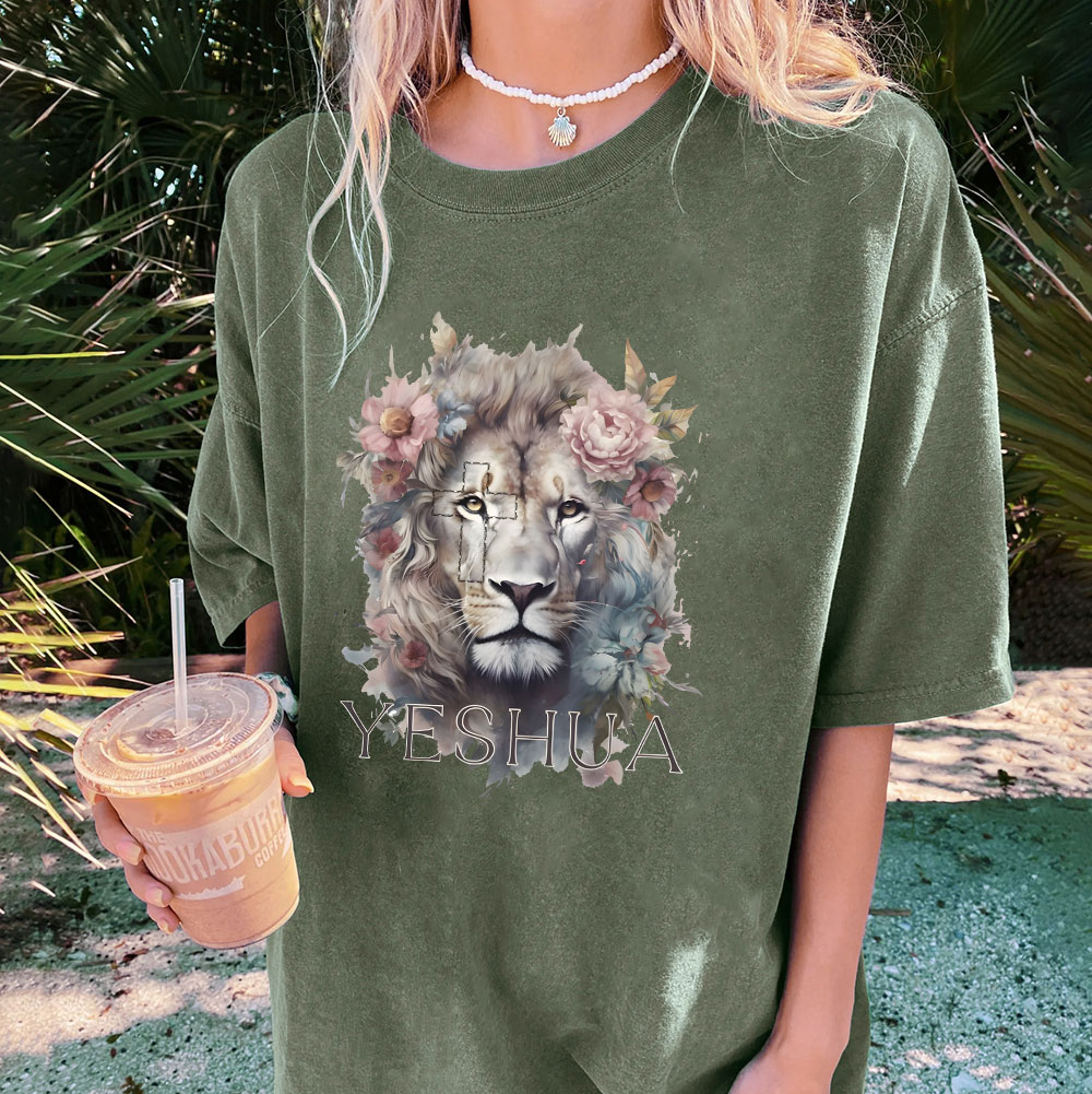 Yeshua And Lion Christian Washed T-Shirt