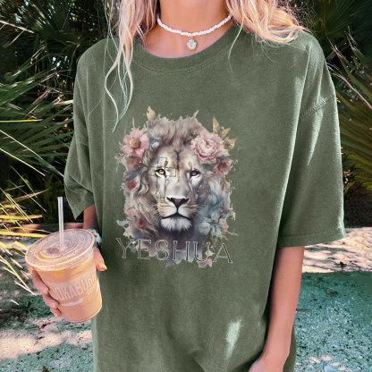 Yeshua And Lion Christian Washed T-Shirt