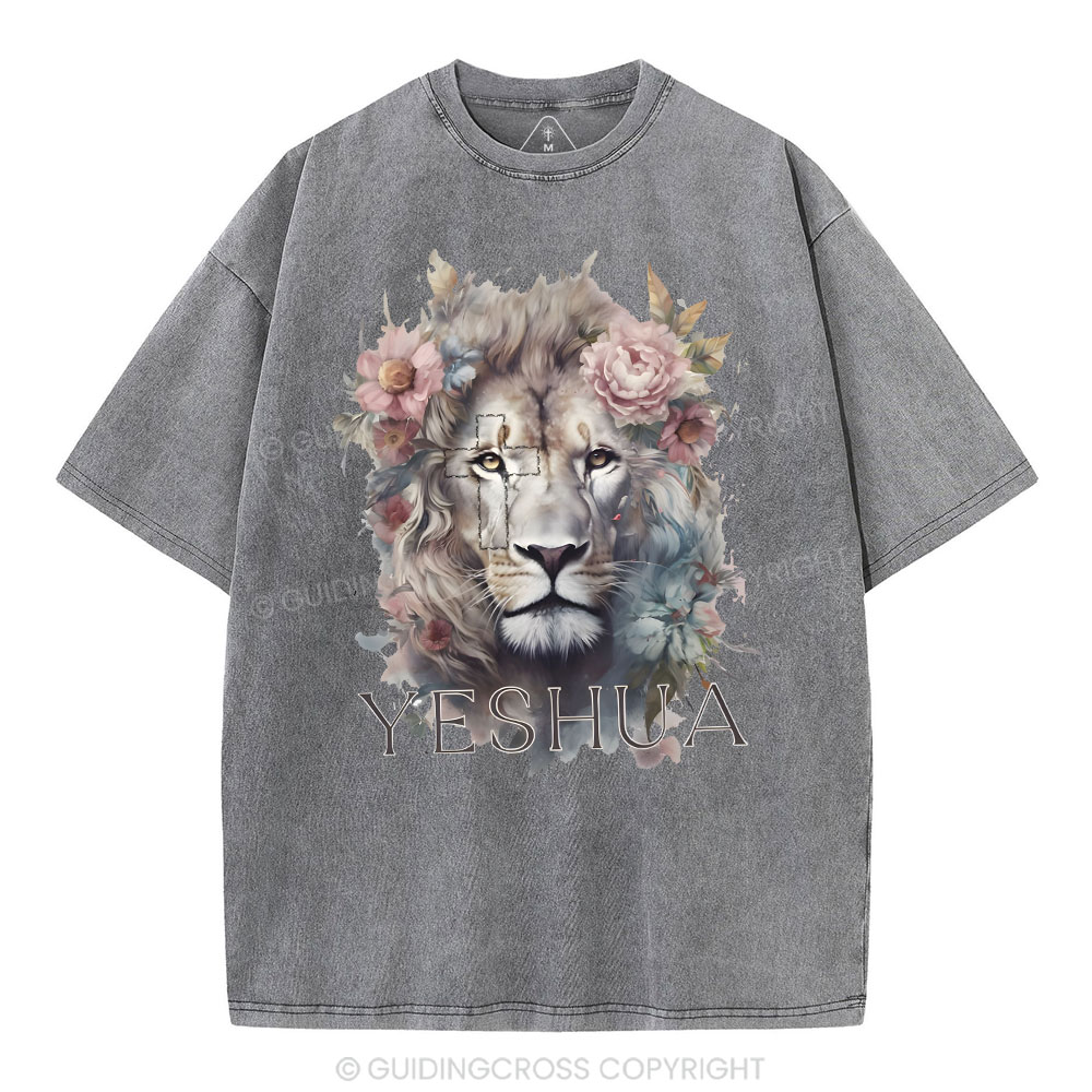 Yeshua And Lion Christian Washed T-Shirt