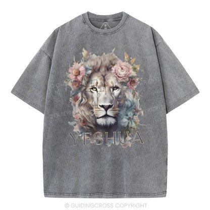 Yeshua And Lion Christian Washed T-Shirt
