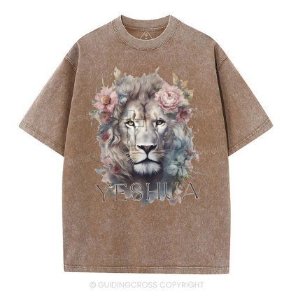 Yeshua And Lion Christian Washed T-Shirt