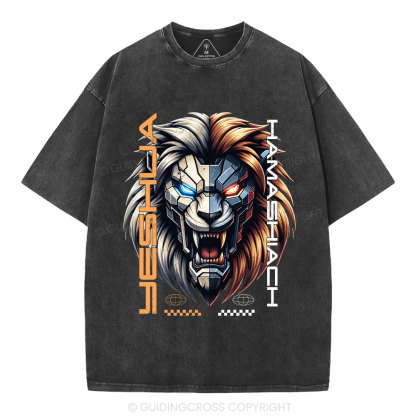Yeshua Hamashiach Lion Christian Washed T-Shirt