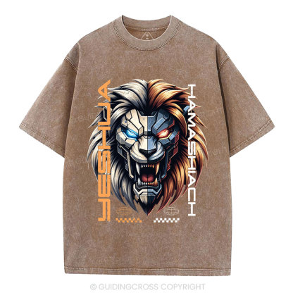 Yeshua Hamashiach Lion Christian Washed T-Shirt