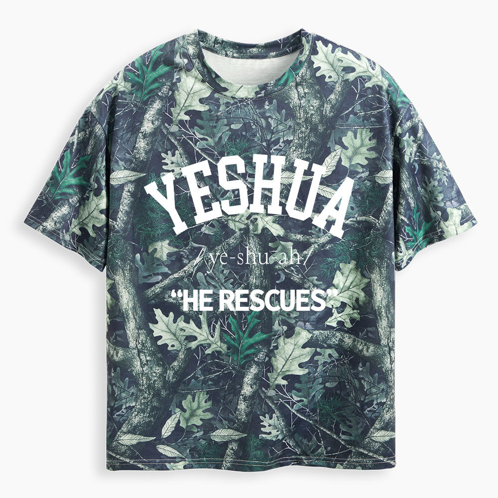 Yeshua He Rescues Christian Camo T-Shirt